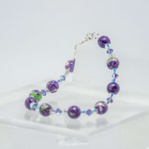 Purple, White and Green Rainflowerstone and Crystal Bracelet