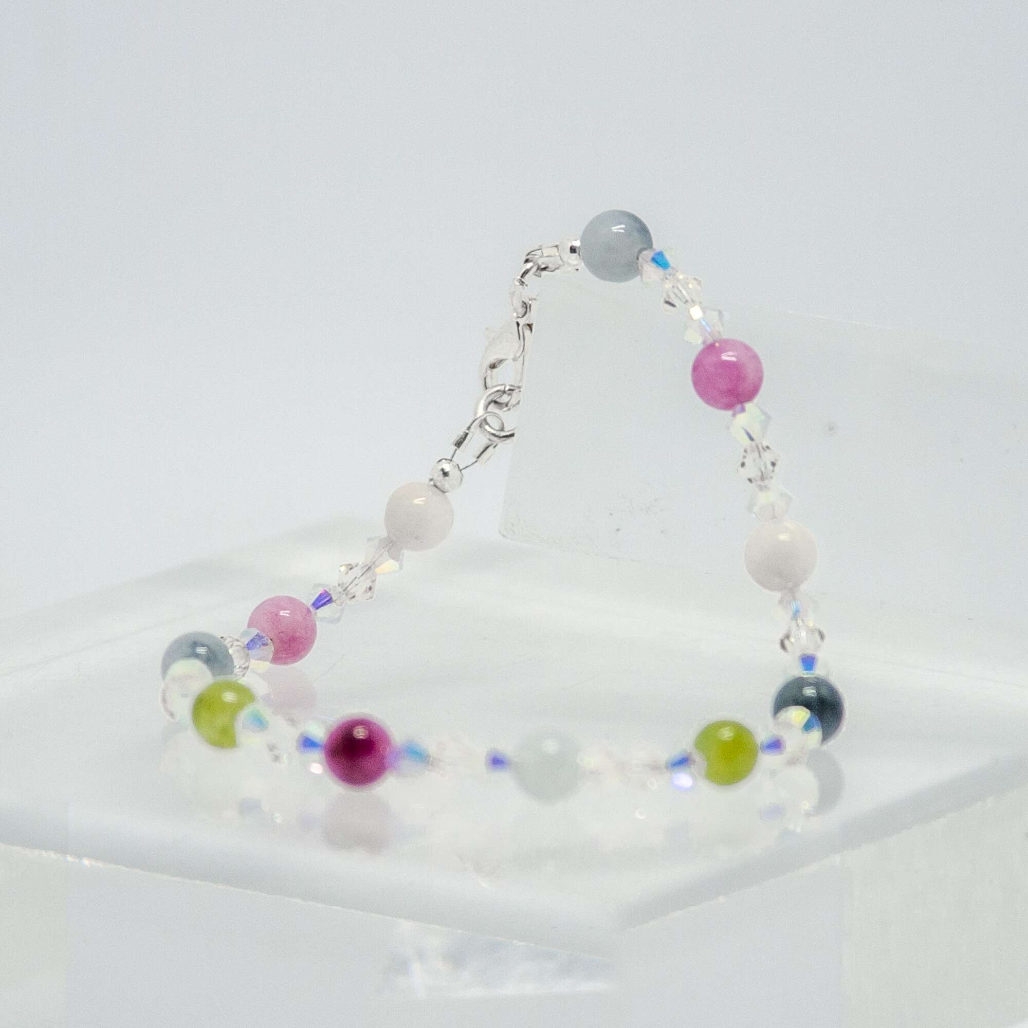 Multi Coloured Malay Jade and Crystal Bracelet | Becky's Beads Multi Coloured Malay Jade and Crystal Bracelet