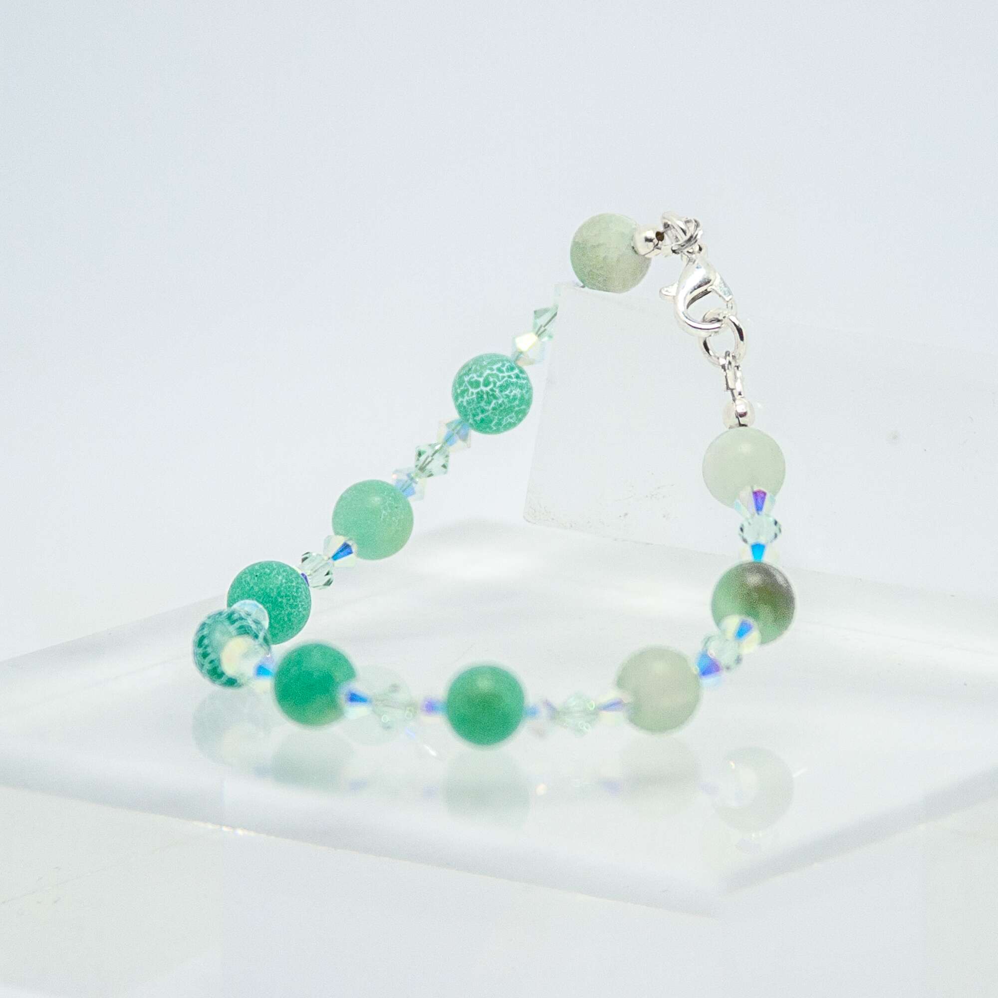 Green Crackled Agate and Crystal Bracelet | Becky's Beads Green Crackled Agate and Crystal Bracelet