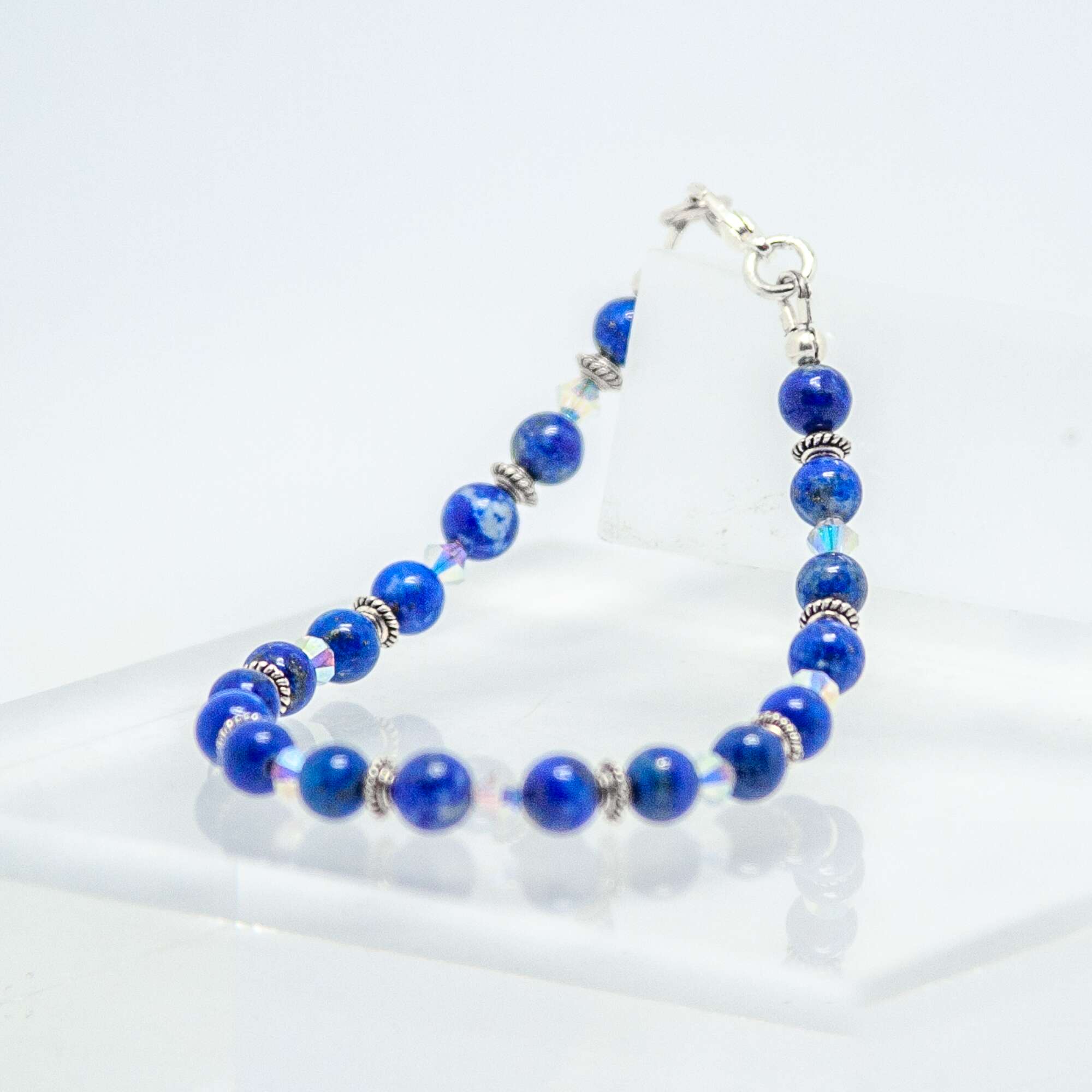 Blue Lapiz Lazuli and Crystal Bracelet | Becky's Beads Blue Lapiz Lazuli and Crystal Bracelet