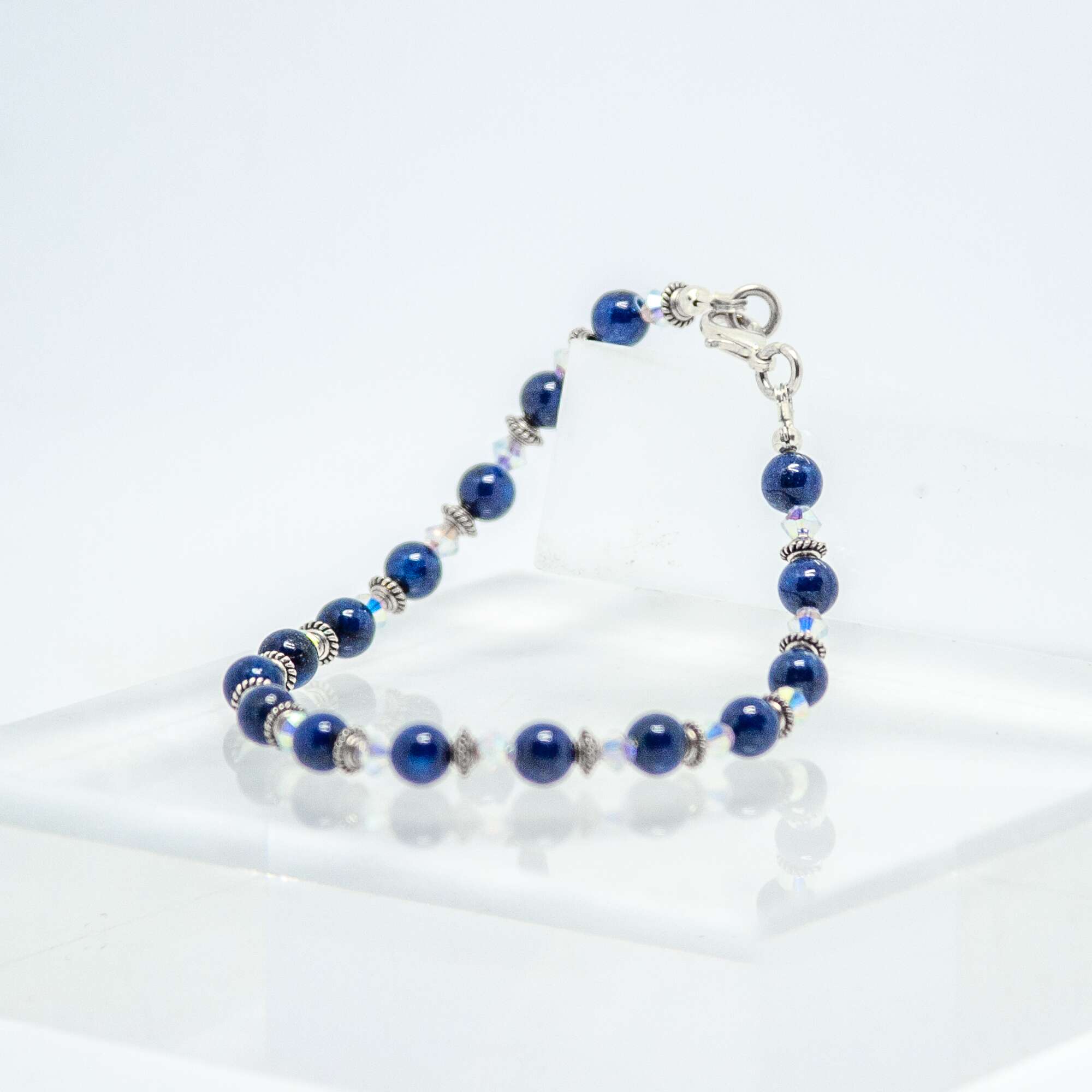 Midnight Blue Jade and Crystal Bracelet | Becky's Beads Midnight Blue Jade and Crystal Bracelet