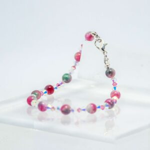 Pink, White and Green Rainflowerstone and Crystal Bracelet