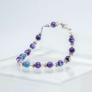 Purple, White and Blue Rainflowerstone and Crystal Bracelet