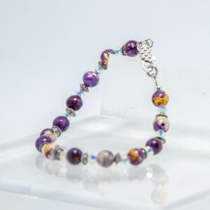 Purple and Yellow Rainflower Stone and Crystal Bracelet