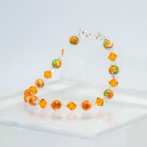 Orange and Green Rainflower Stone and Crystal Bracelet