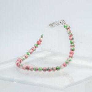 Pink, White and Green Rainflower Stone and Crystal Bracelet