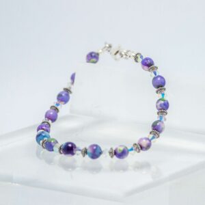 Lavender and Blue Rainflower Stone and Crystal Bracelet