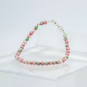 Pink, White and Green Rainflower Stone and Crystal Bracelet