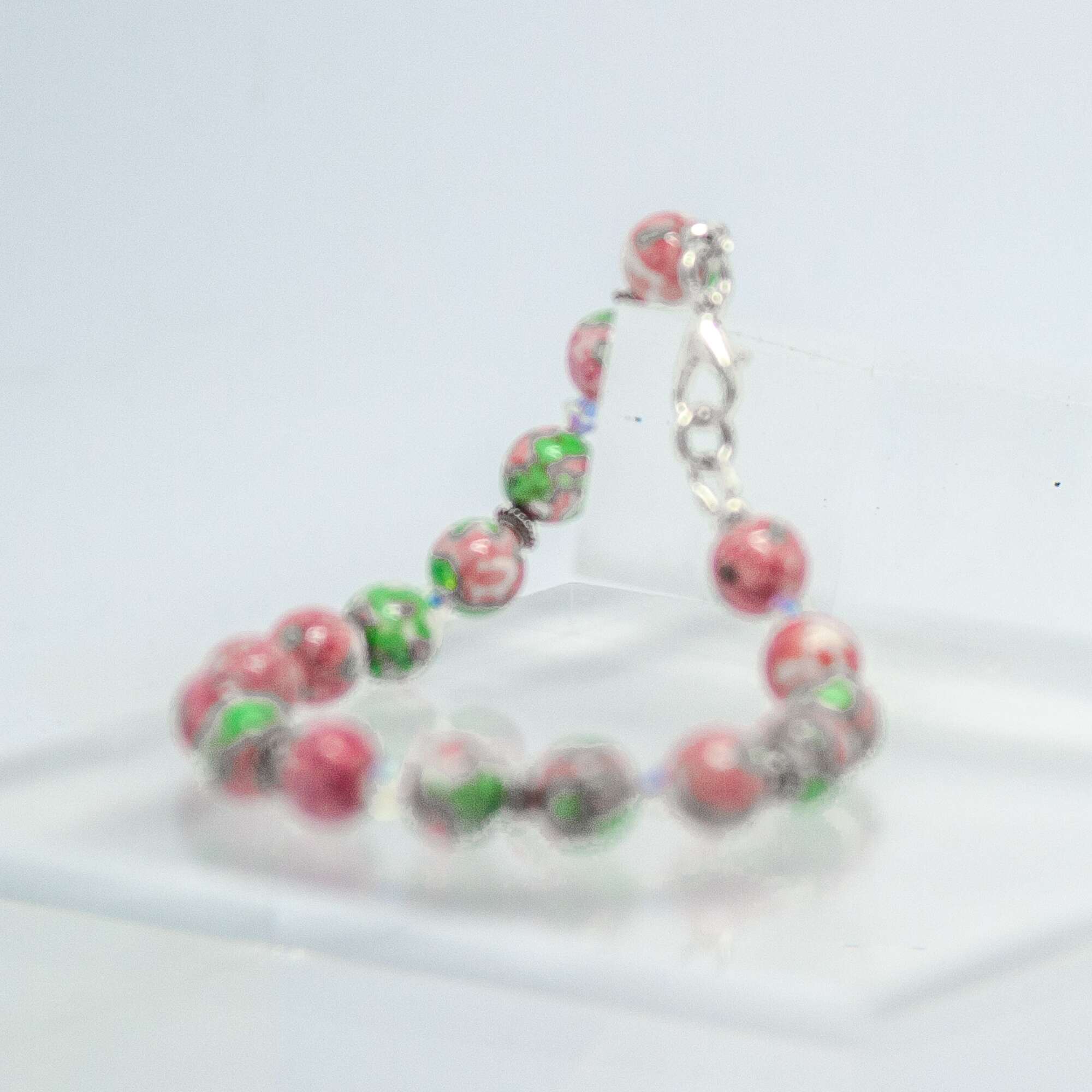 Pink, White and Green Rainflower Stone and Crystal Bracelet | Becky's Beads Pink, White and Green Rainflower Stone and Crystal Bracelet