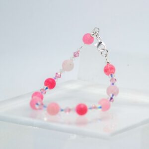 Pink Crackled Agate and Crystal Bracelet