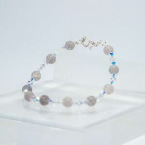 Grey Crackled Agate and Crystal Bracelet