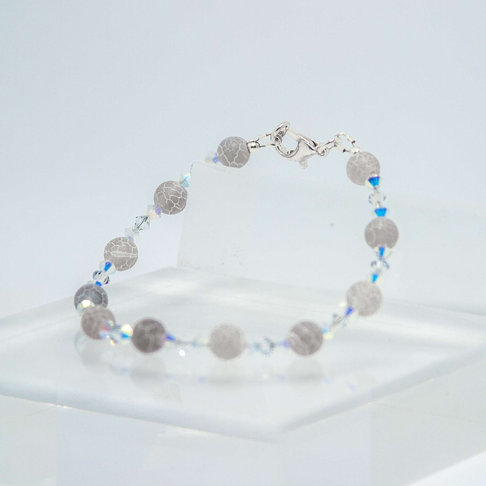 Grey Crackled Agate and Crystal Bracelet | Becky's Beads Grey Crackled Agate and Crystal Bracelet